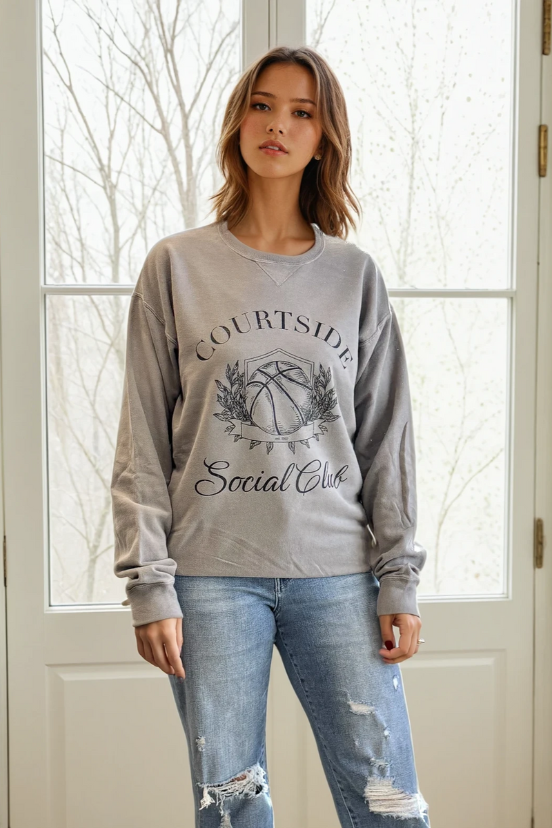 Courtside Social Club Garment Dyed Crew - Grey/Black