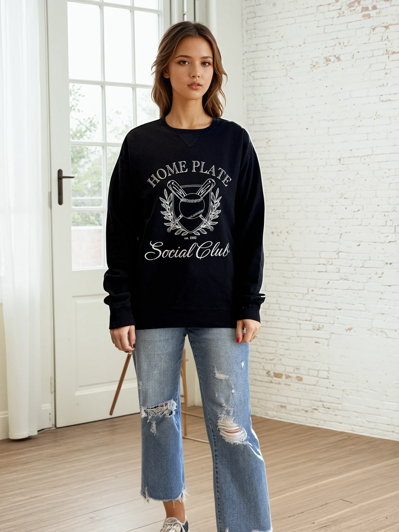 Home Plate Social Club Garment Dyed Crew - Black/White