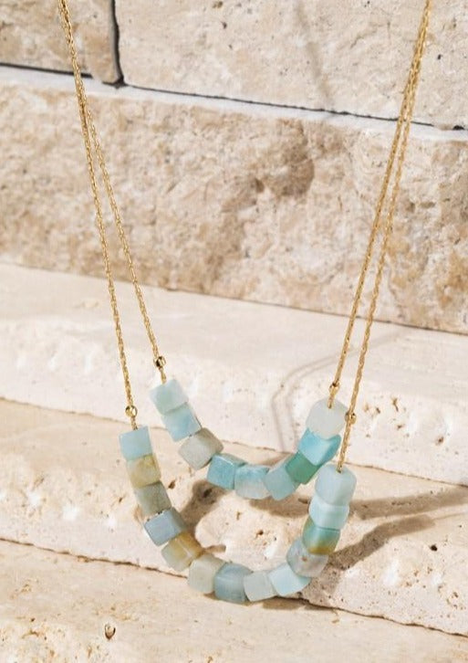 Double Layer Cube Stone Necklace
