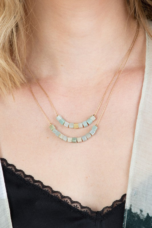 Double Layer Cube Stone Necklace