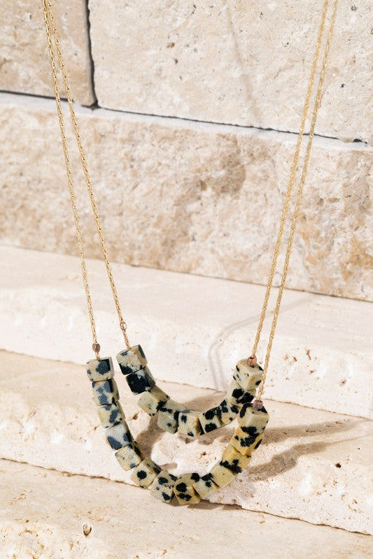 Double Layer Cube Stone Necklace