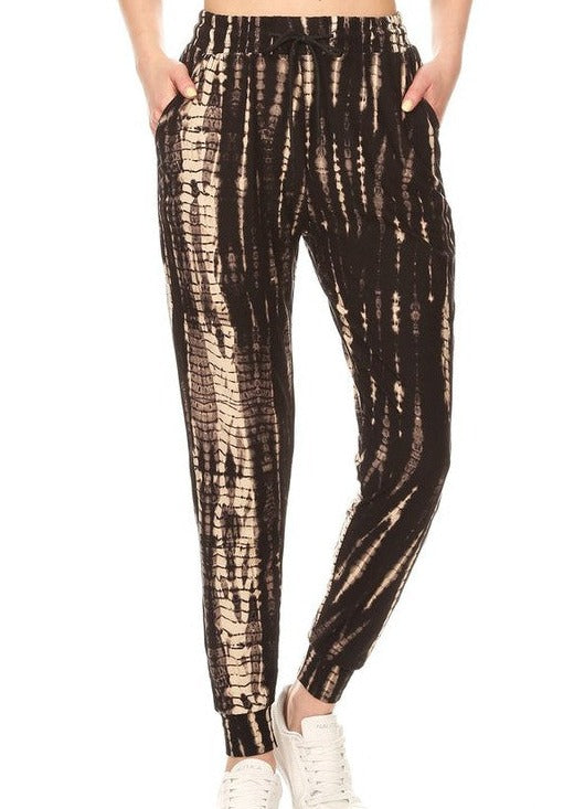 Butter Soft Joggers - Black & Tan Tie Dye