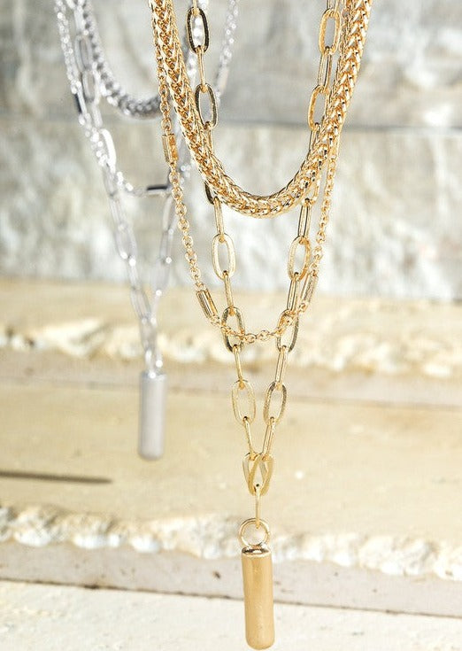 Metal Pendant Triple Layer Necklace