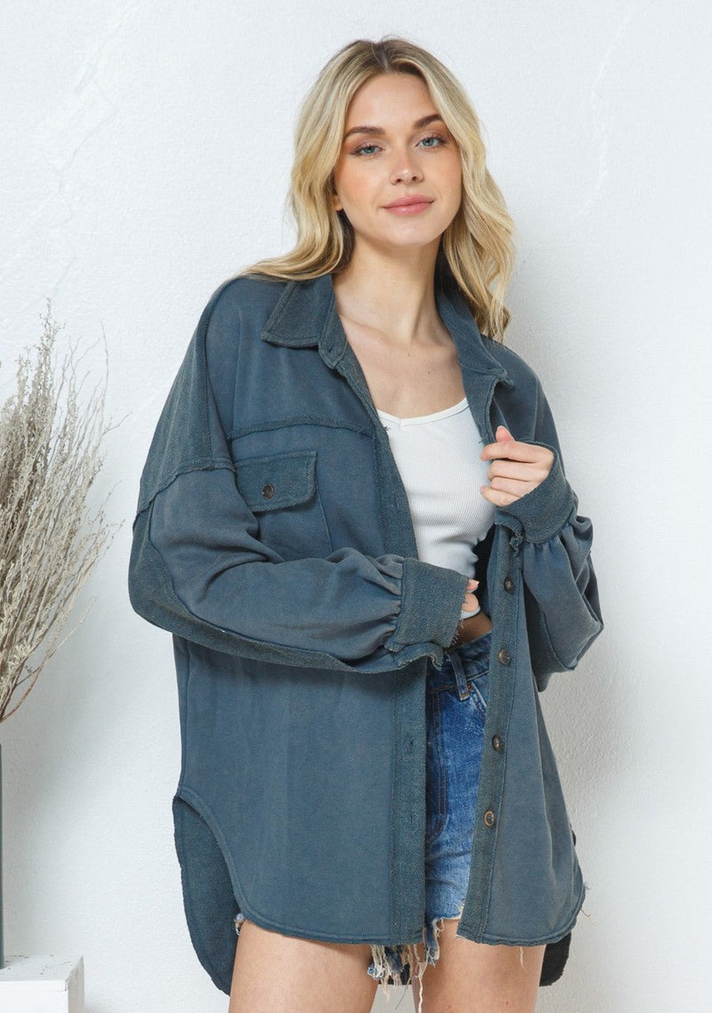 French Terry Vintage Shacket - Denim
