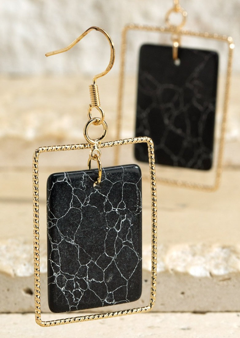 Rectangle Stone Drop Earrings
