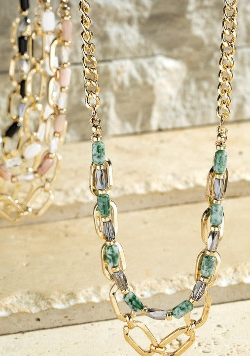 Layered Link Chain & Beaded Necklace