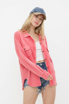 Textured Knit Shacket - Lipstick Rouge