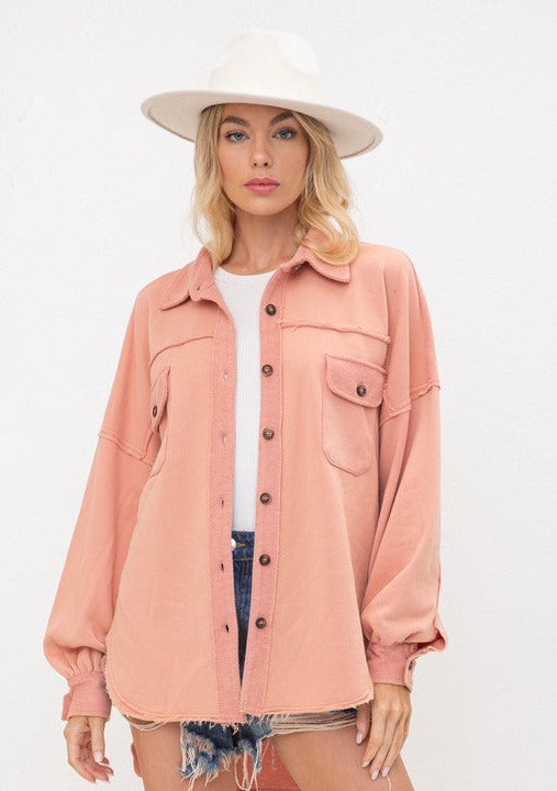 French Terry Vintage Shacket - Peach
