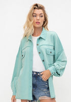 French Terry Vintage Shacket - Turquoise