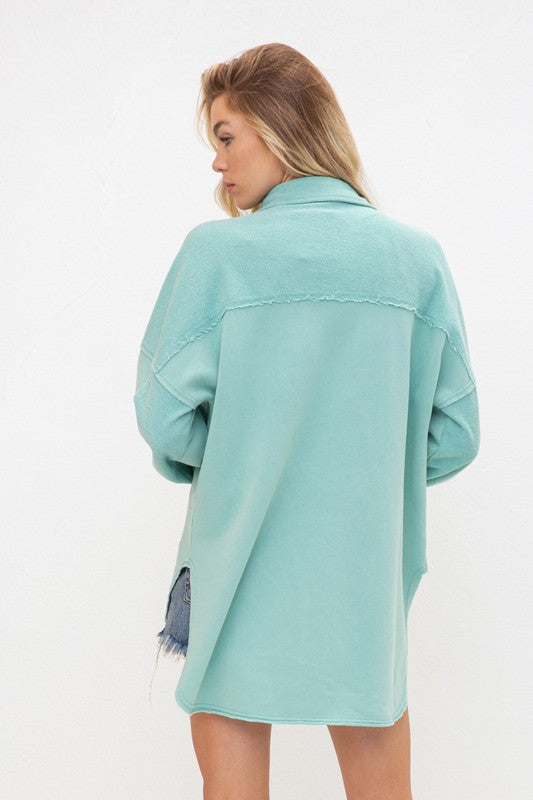 French Terry Vintage Shacket - Turquoise