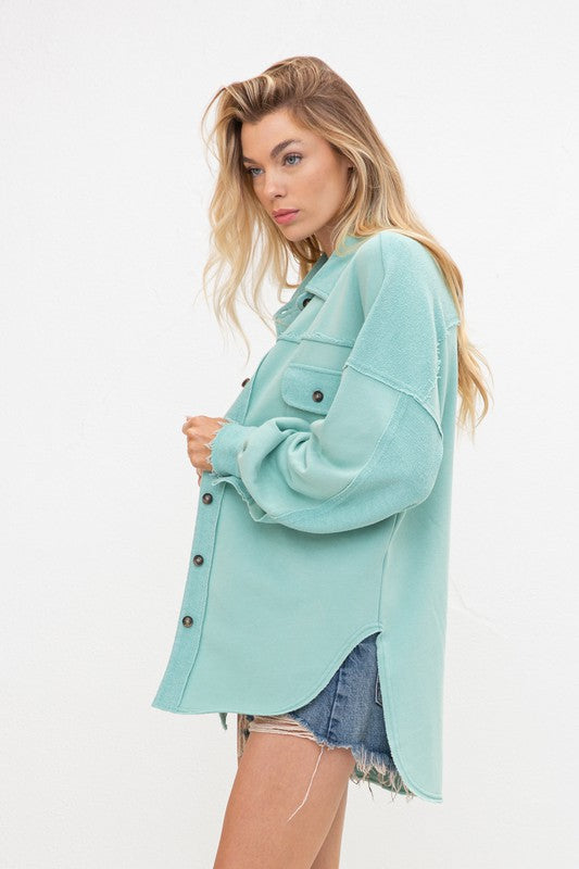 French Terry Vintage Shacket - Turquoise