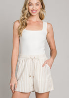 Linen Striped Shorts - Taupe