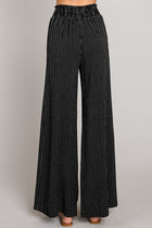 Striped Linen Smocked Pants - Black/White