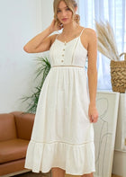 Pintuck Cotton Midi-Off White