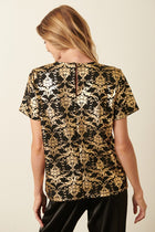 Gold Foil Damask Print Top