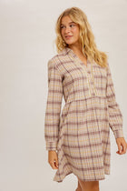 Plaid Babydoll V-neck Dress