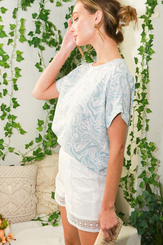 Marble Print Top - Blue
