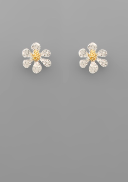 Two Tone Flower Earrings - Rhodium