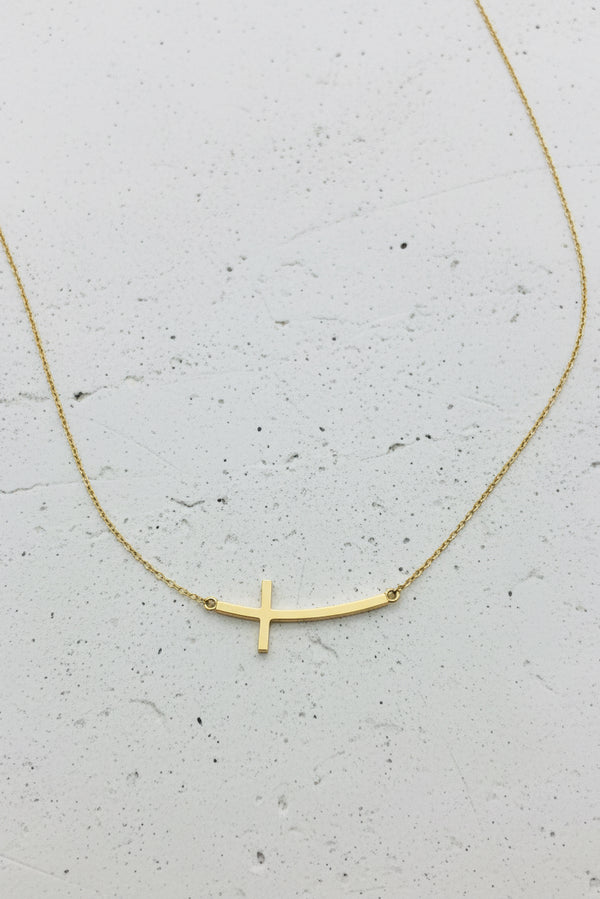 Curved Cross Necklace - Gold