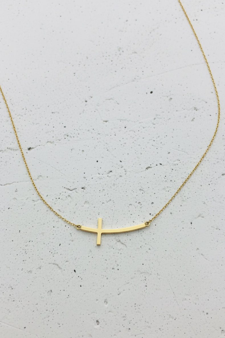Curved Cross Necklace - Gold
