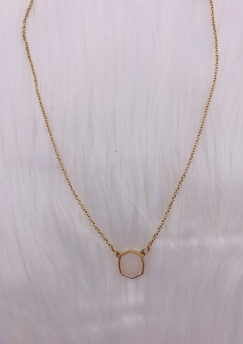 Druzy Hexagon Necklace - White