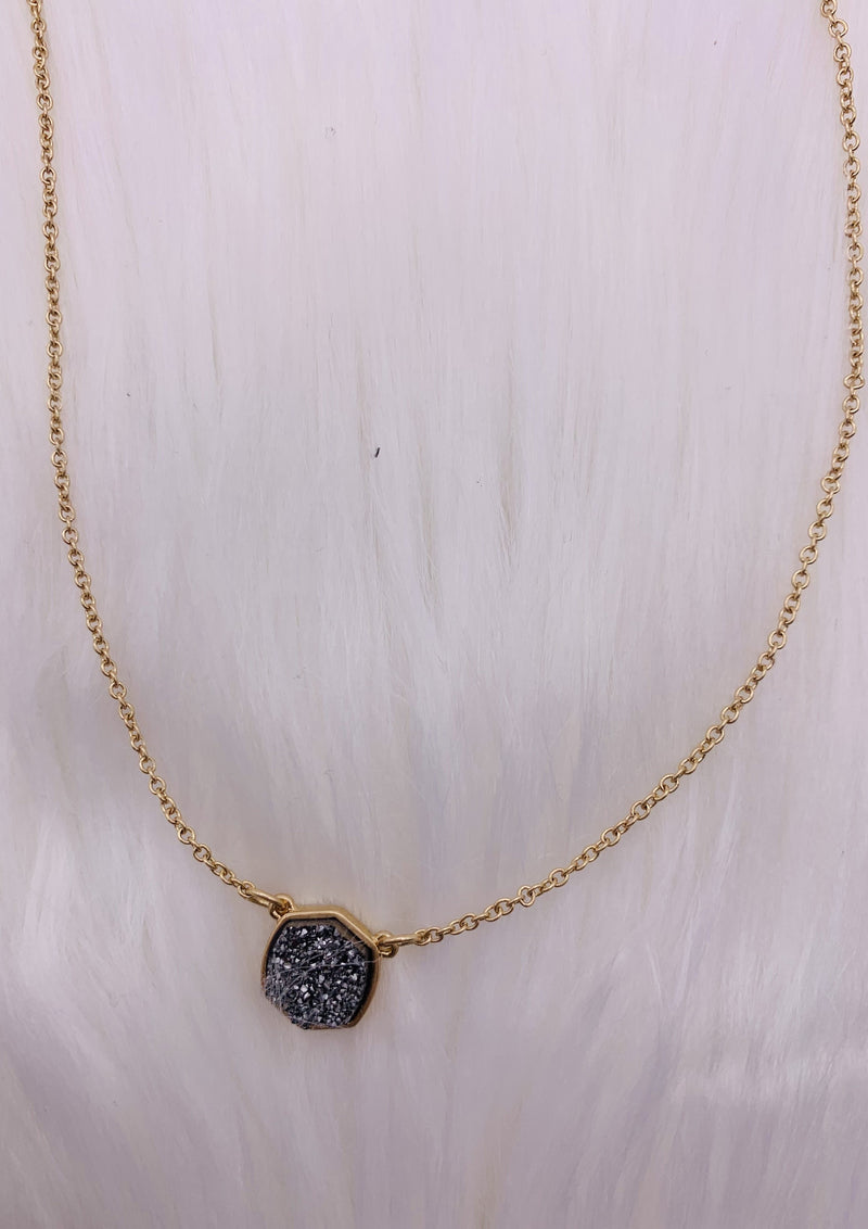 Druzy Hexagon Necklace - Hematite