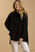 Ribbed Knit Long Sleeve Cowl - Black