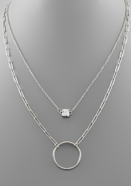 Crystal & Circle Layer Necklace