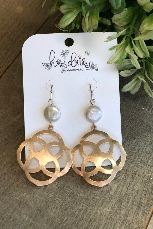 Geo Metal & Pearl Earrings - 2 Colors