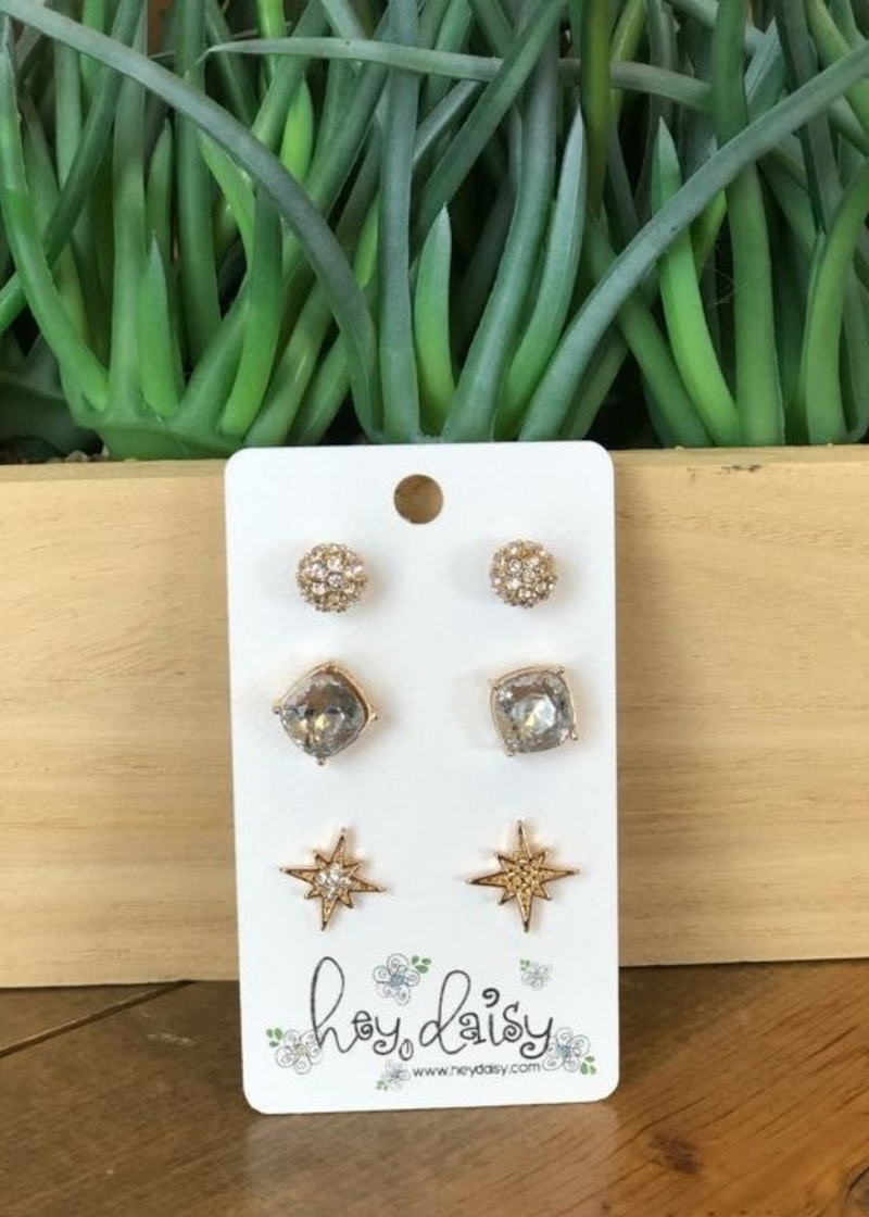Gold Crystal & Starburst Earring Set