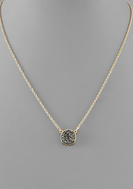 Druzy Hexagon Necklace - Hematite