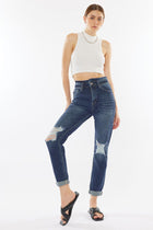 High Rise Distress Mom Fit Jeans