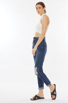 High Rise Distress Mom Fit Jeans