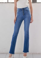 High Rise Button Fly Bootcut-Med Wash