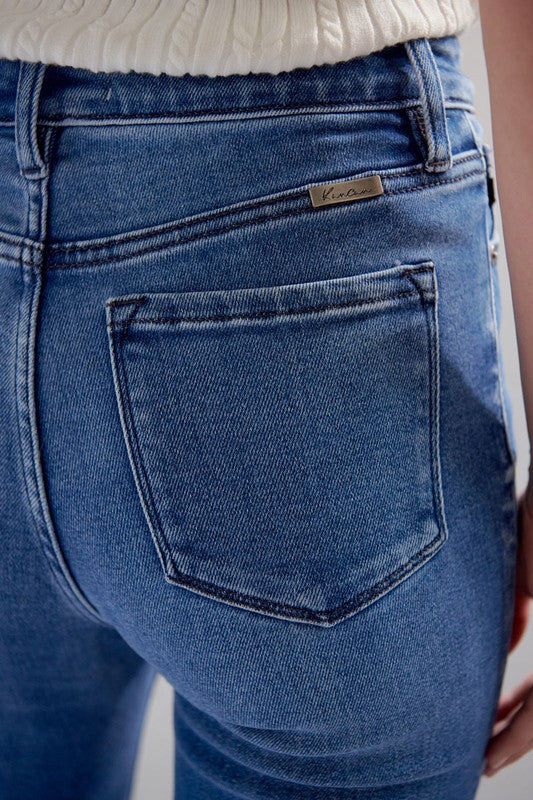 High Rise Button Fly Bootcut-Med Wash