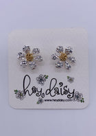 Two Tone Flower Earrings - Rhodium